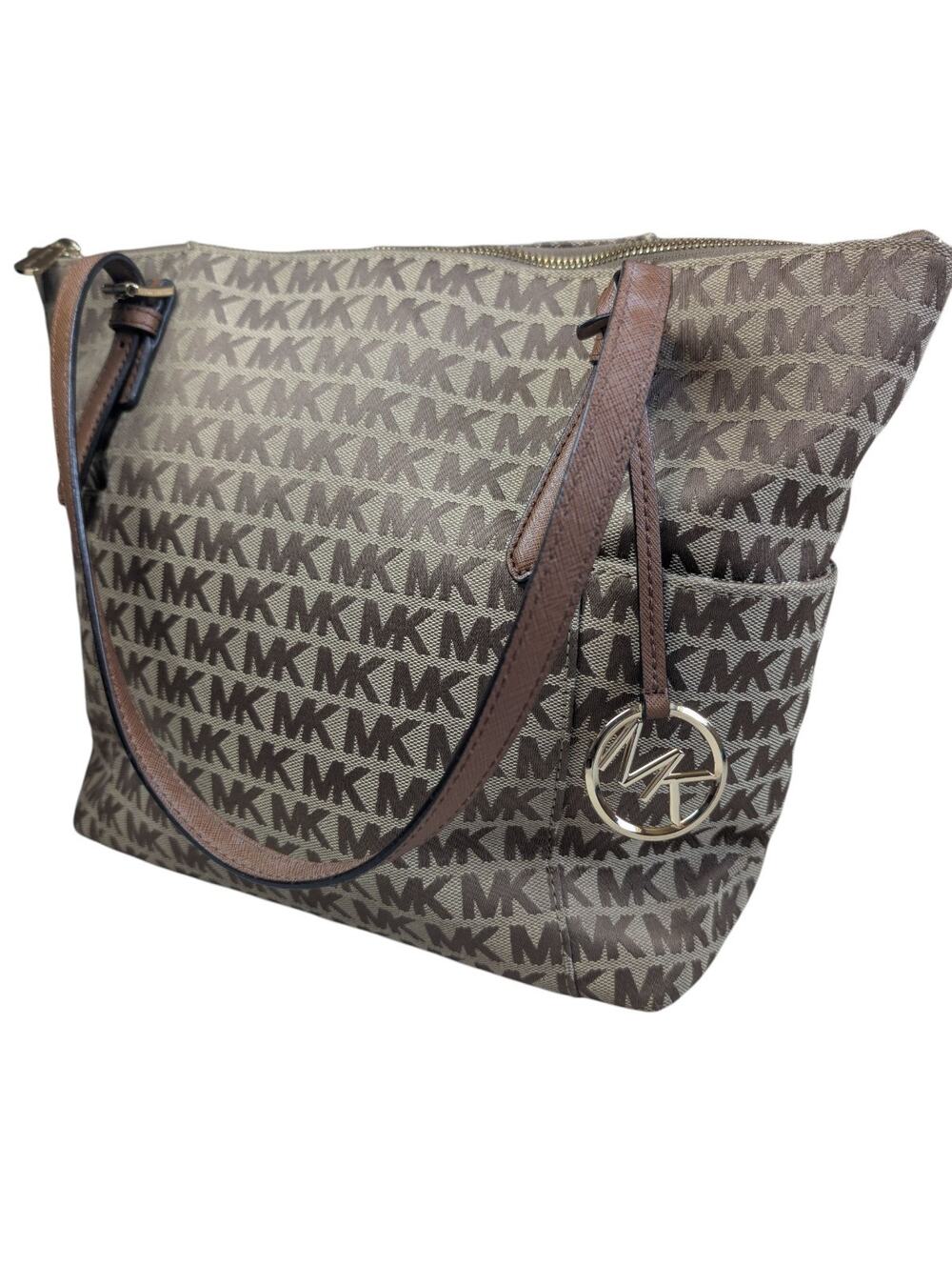 Michael Kors Jet Set East West Large Signature Tote Brown Womens Handbag